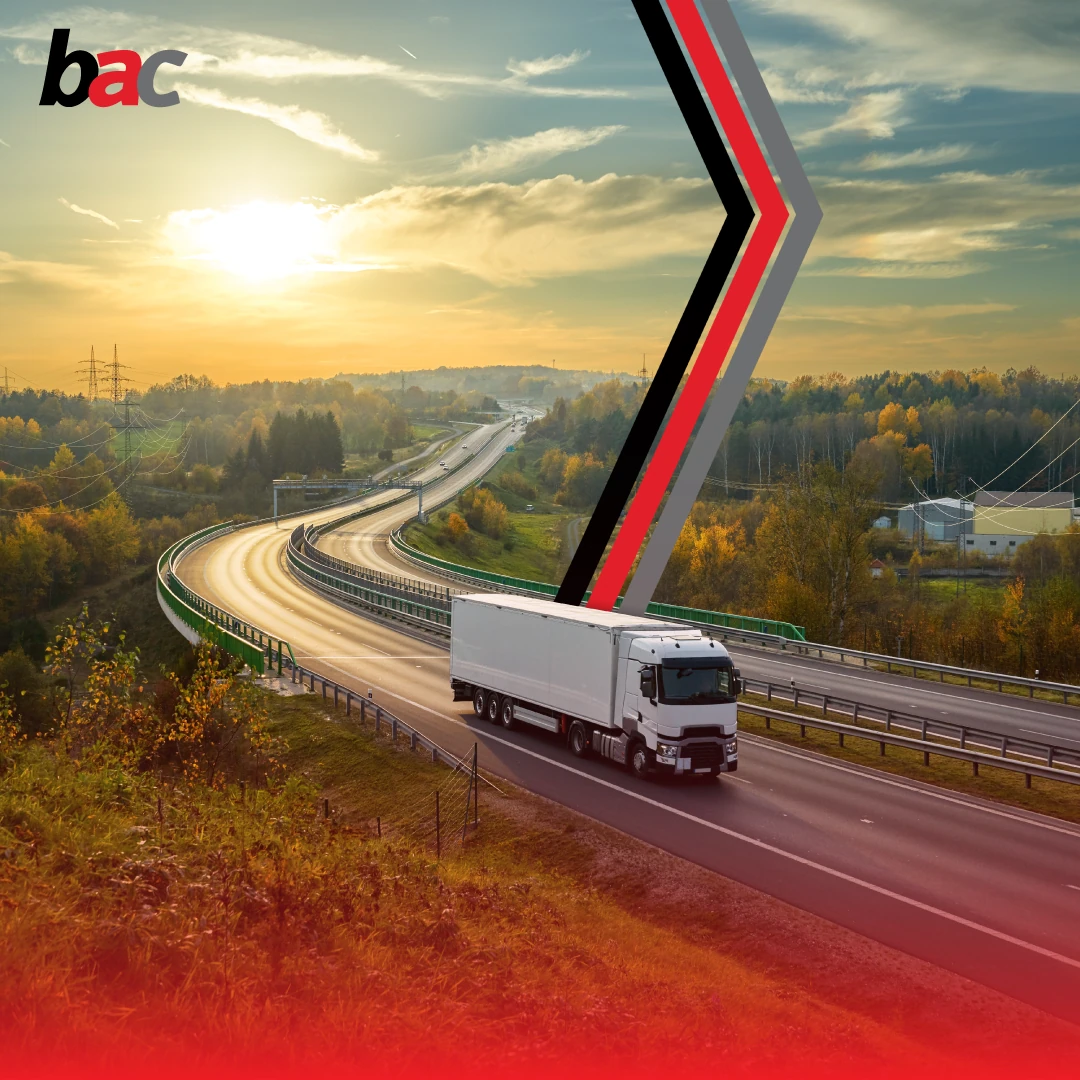 Freight truck on a highway at sunset representing chain-of-custody protection