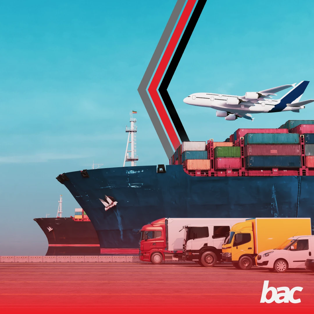 Freight transport across Southern Africa showing cargo ship, trucks, and aircraft representing multimodal logistics solutions