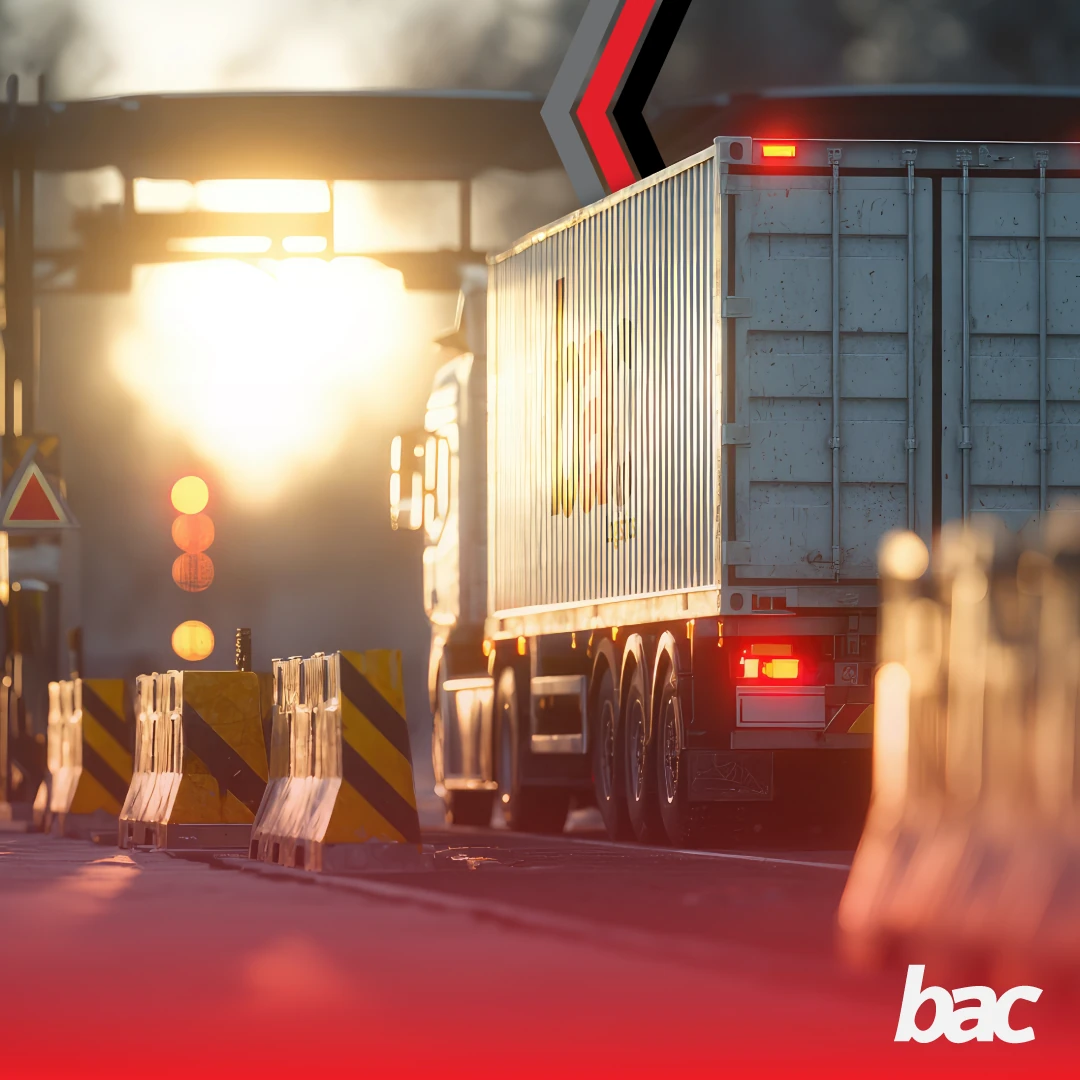 Truck passing through a border checkpoint in Southern Africa, representing cross-border freight movement and customs control